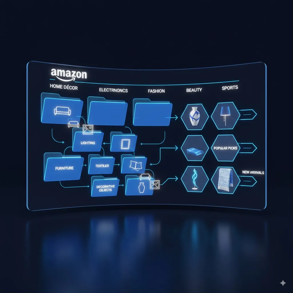 Beauty products displayed in front of digital screens showing product imagery and analytics