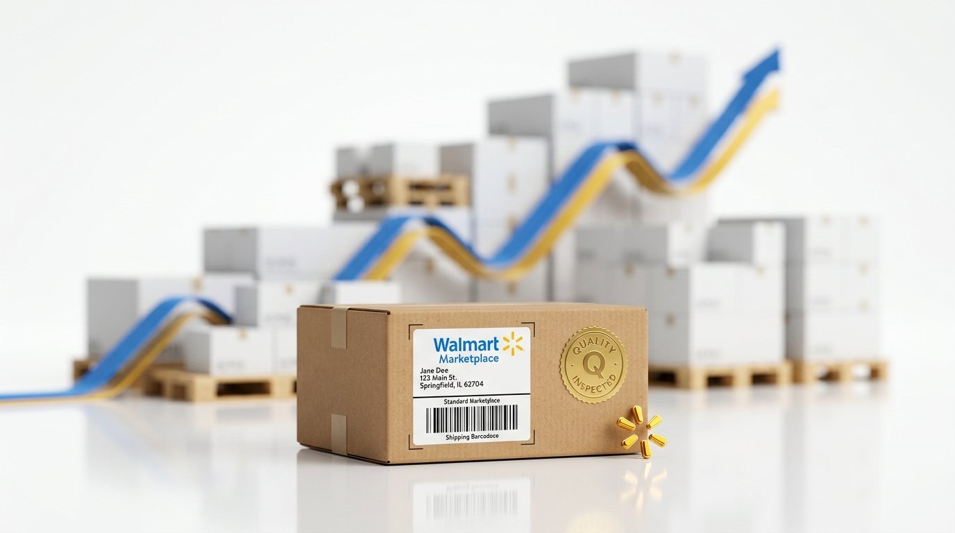 Walmart Marketplace growth and scaling with shipping boxes and expanding inventory
